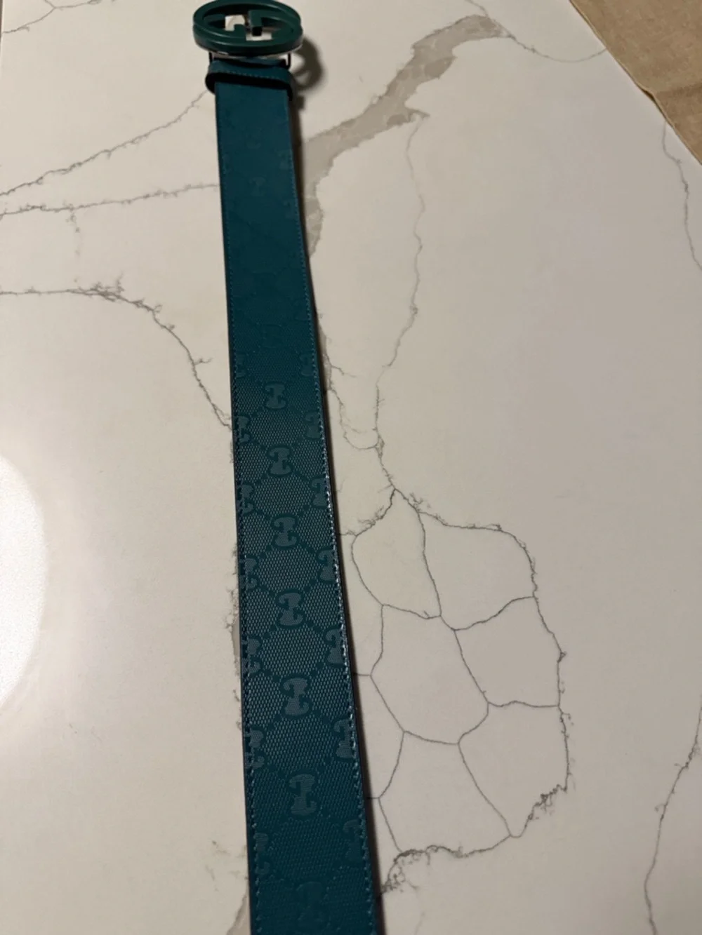 Gucci teal interlocking GG belt